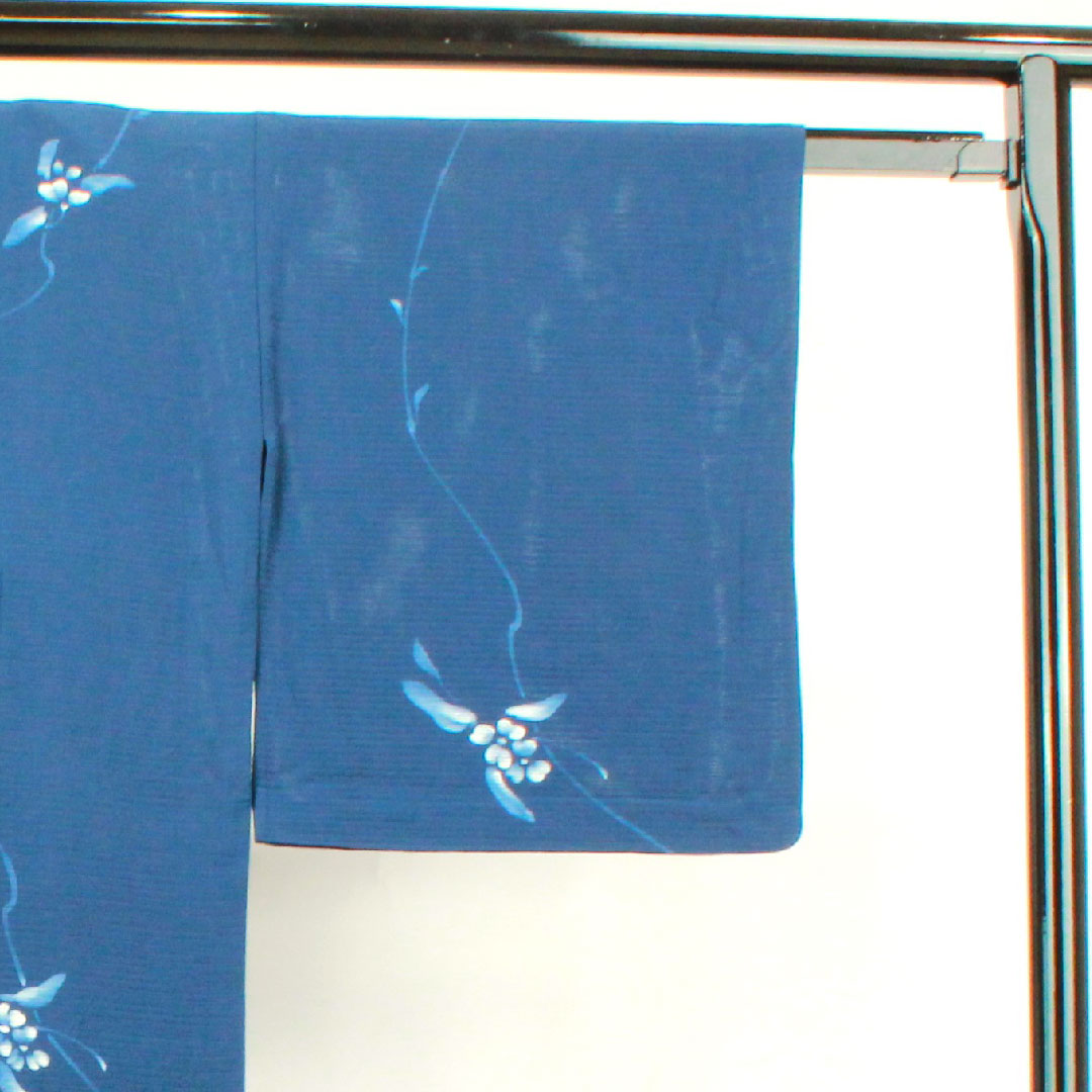 夏物 正絹 小紋 身丈166cm 裄丈66.5cm 鉄葡萄色（てつぶどういろ） 抽象模様  絽 Sランク 紺系 1132000662518