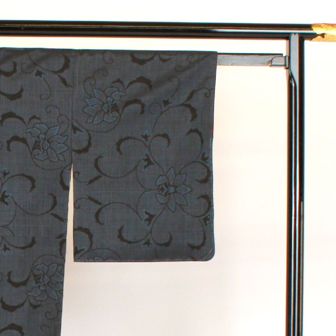 大島紬 身丈159cm 裄丈63cm 一元絣 唐草模様 正絹 Sランク 袷 紺系 1116000762318