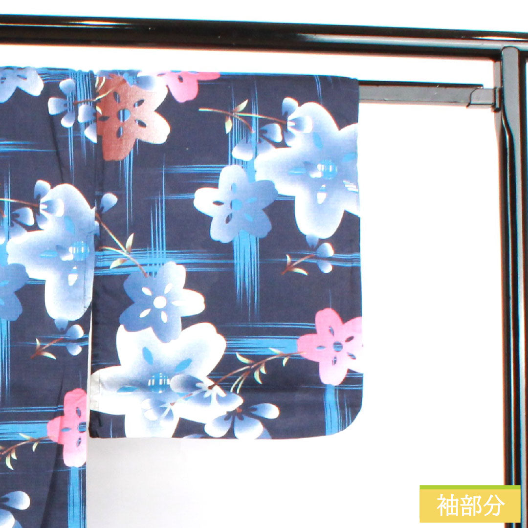 Yukata Cotton Length 163.5cm Sleeve length 65.5cm S rank Single layer Navy Deep navy (noukon-iro) Cherry blossom 1118004852418