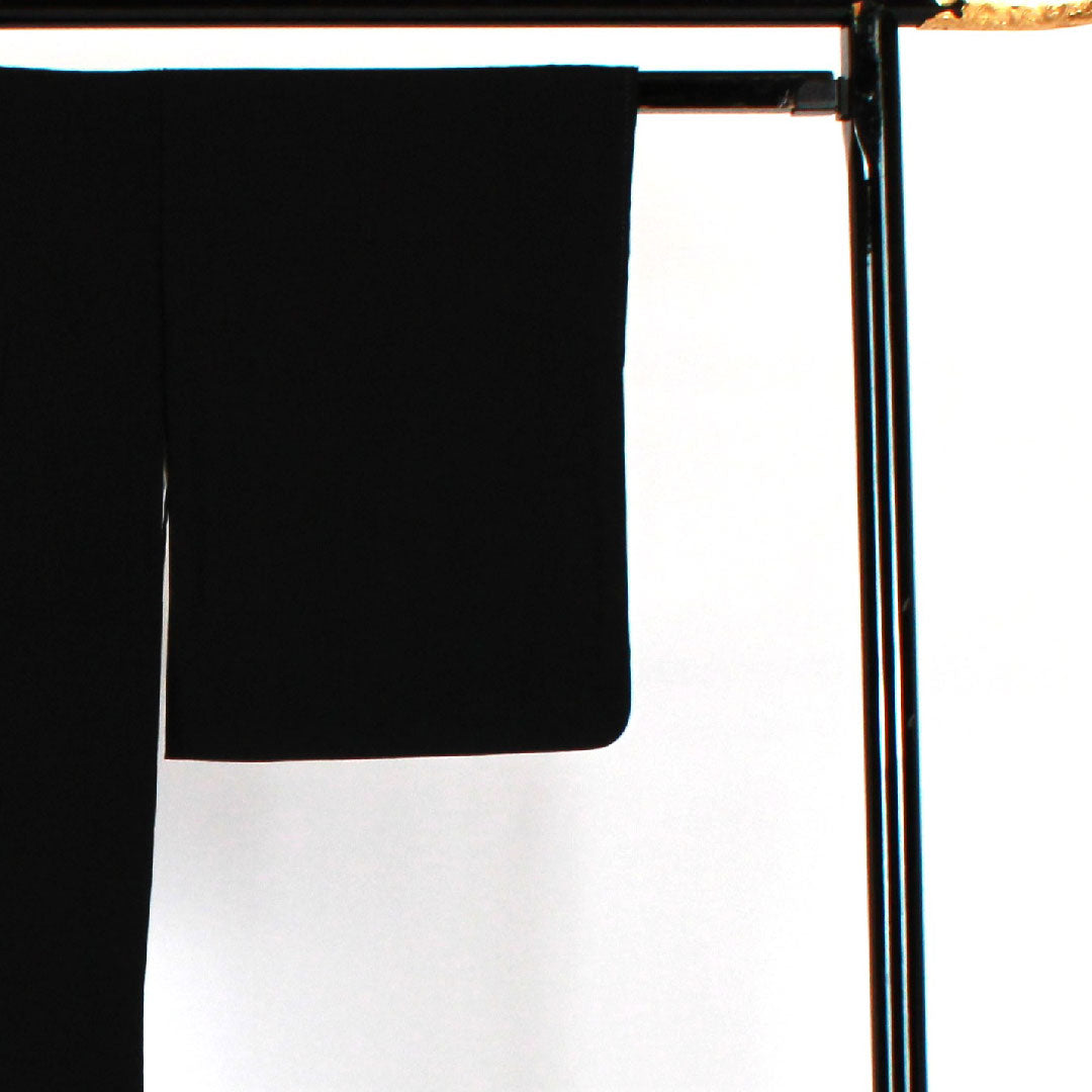 黒留袖 身丈165.5cm 裄丈65cm 袷 風景模様 下がり藤に三ツ割銀杏 正絹 Sランク 五つ紋 黒系 1111000262510