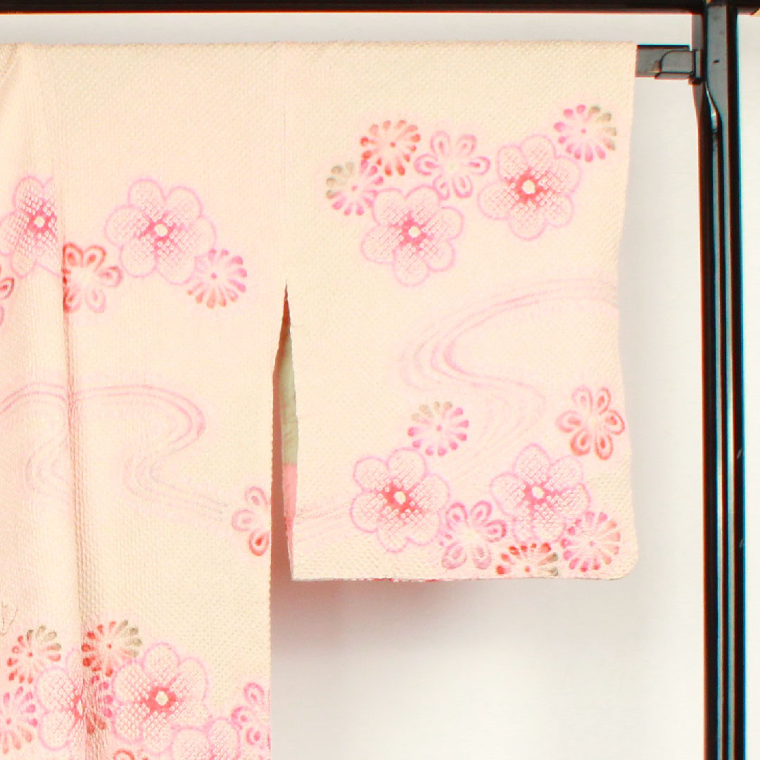 道中着 身丈90.5cm 裄丈63.5cm 曙色 花模様 正絹 Sランク 袷 ピンク系 1117000372913