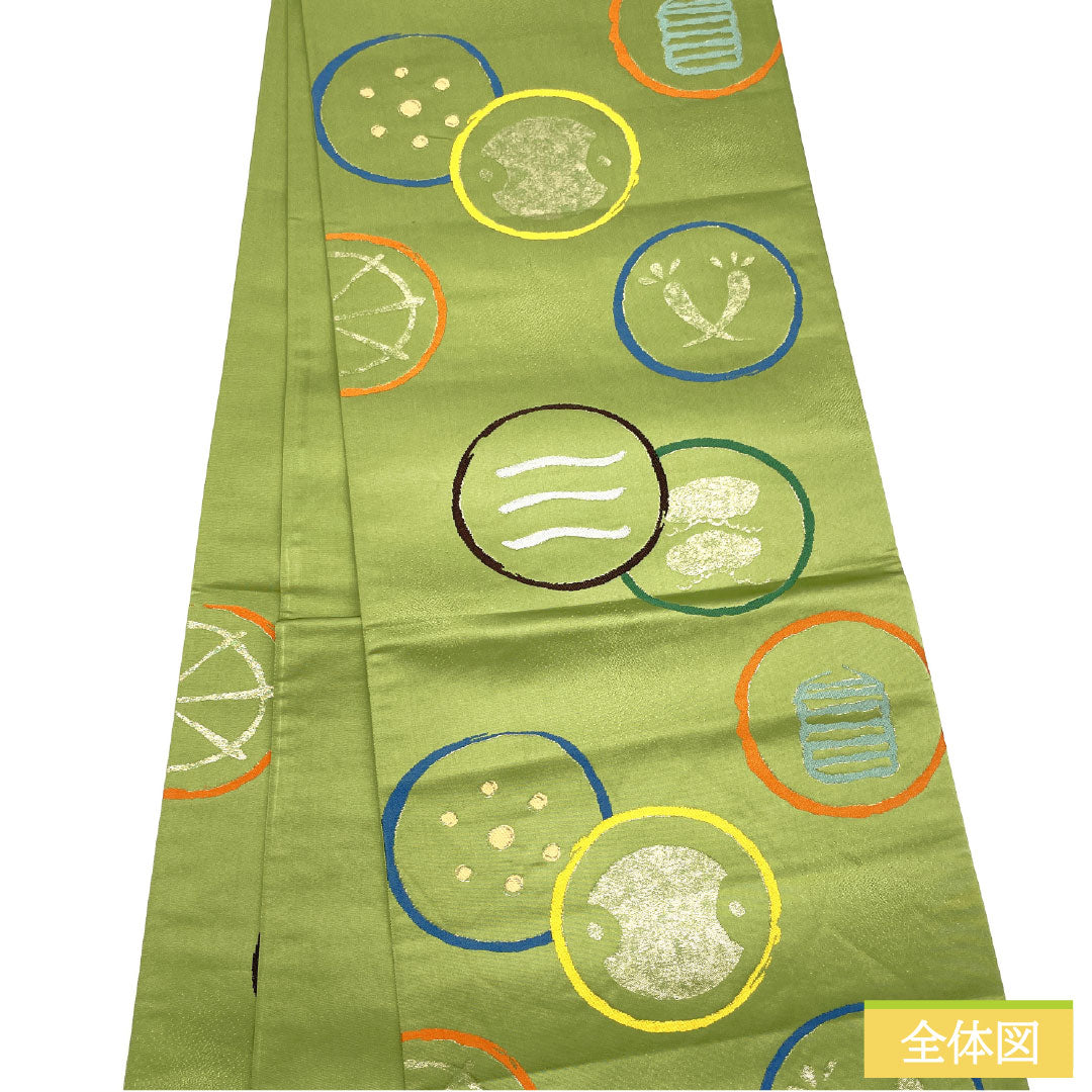 袋帯 正絹 Aランク 柳茶色（やなぎちゃいろ） 西陣織 白綾苑大庭 抽象模様 帯丈434cm 六通 カジュアル 緑系 1123016593319