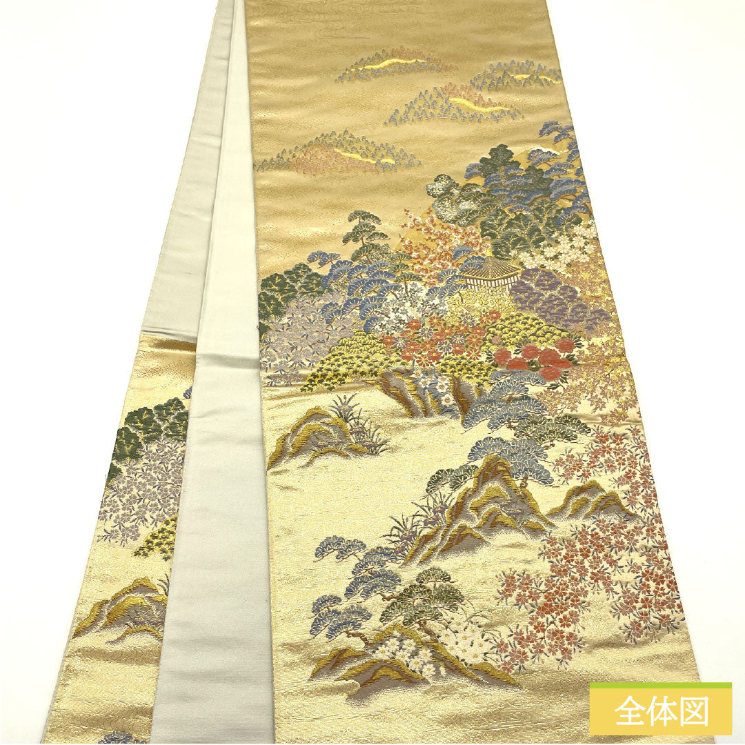袋帯 正絹 Aランク 風景模様 西陣織 留袖用 帯丈436cm 六通 フォーマル 金系 1123016603321