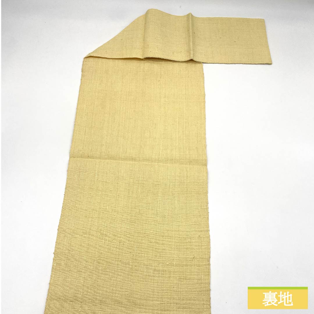 名古屋帯 魚子黄色（ぎょしこういろ） 紬地 花模様 帯丈359cm 正絹 Sランク ポイント柄 カジュアル 黄系 1124008182323 松葉仕立て