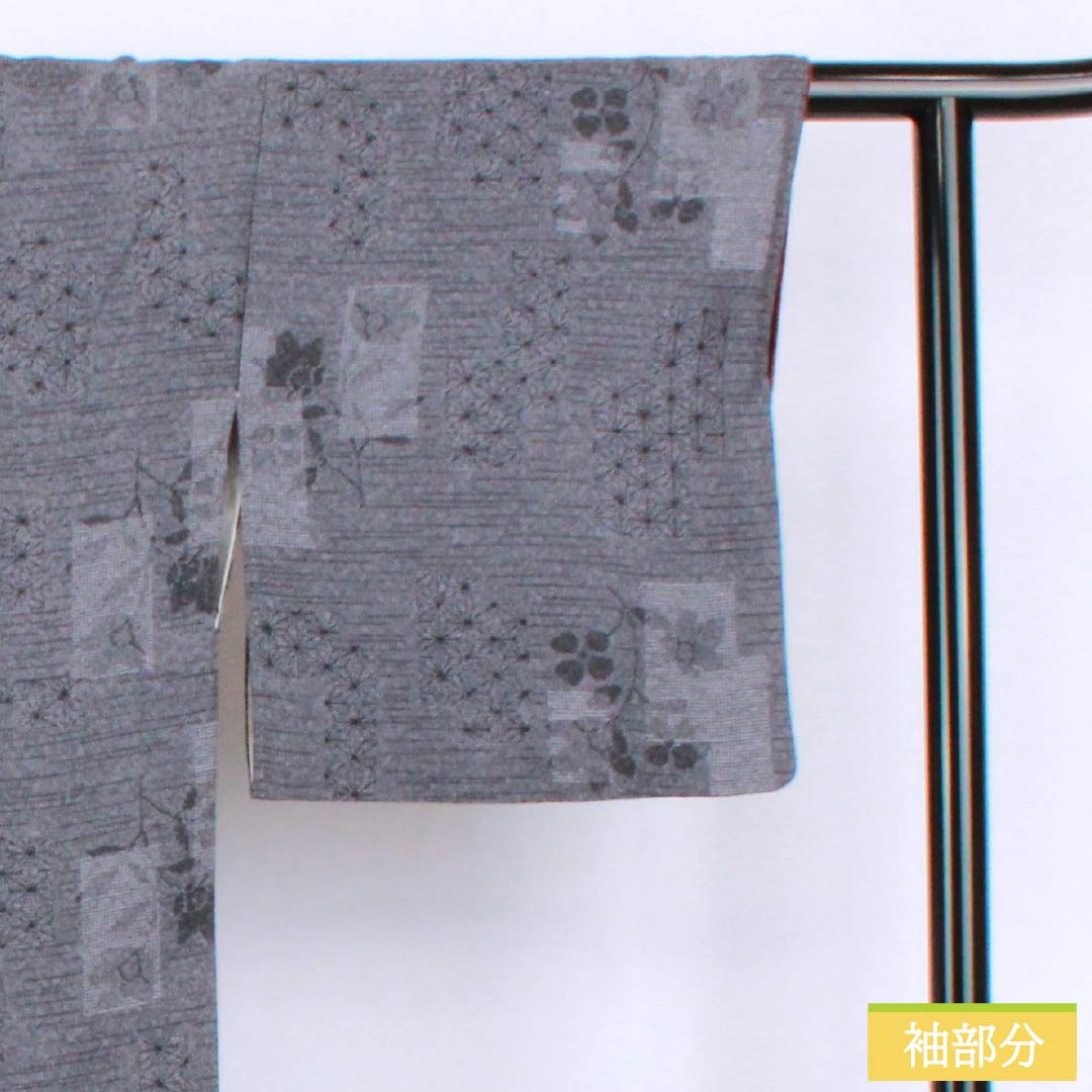 小紋 正絹 Aランク 身丈158cm 裄丈66.5cm 袷 短冊 グレー系 1115006963322
