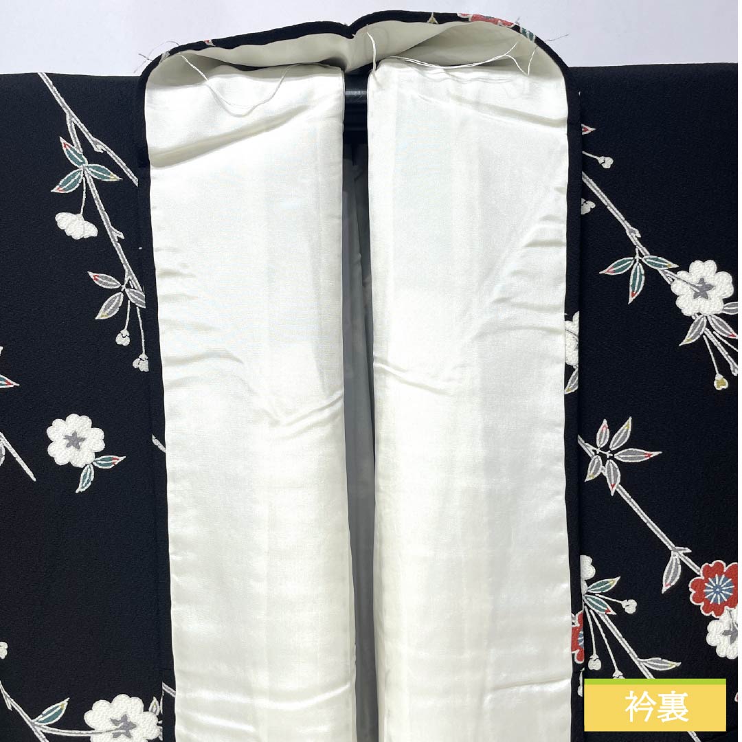 小紋 正絹 Sランク 身丈163cm 裄丈69cm 袷 型染 梅 黒系 1115008322410