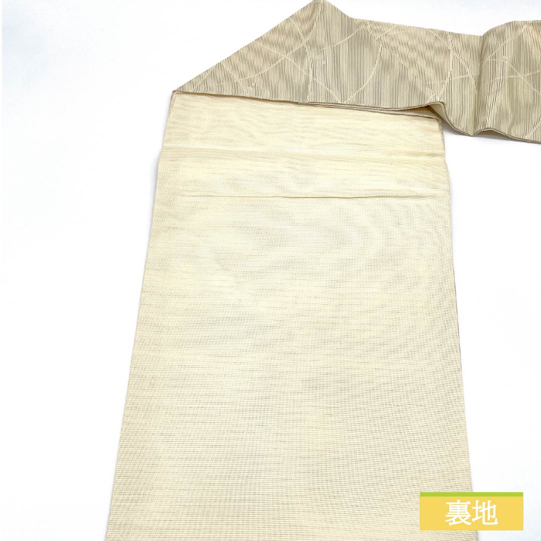 名古屋帯 正絹 生成り色（きなりいろ） 引箔 かすみ 露芝 帯丈350cm Aランク 六通 セミフォーマル クリーム系 1124008693315 名古屋仕立て