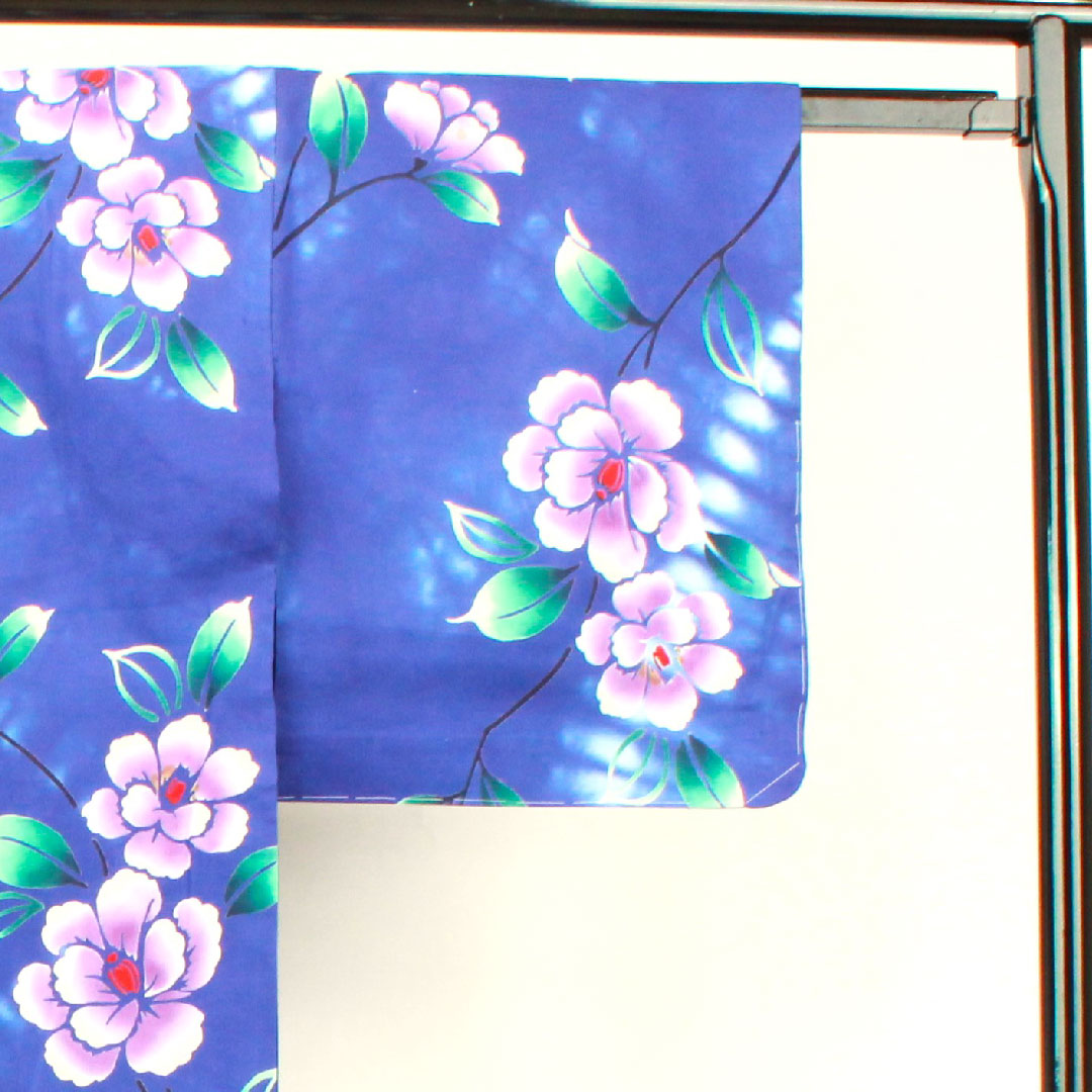 浴衣 青紫色 草花模様 木綿 Aランク 単衣 身丈164cm 裄丈70cm 紫系 1118001723420