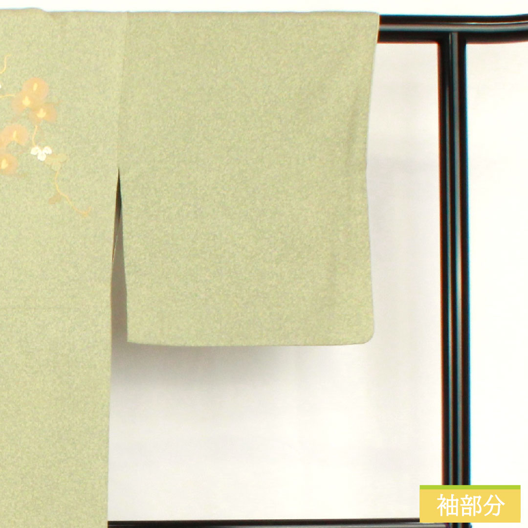 訪問着 正絹 袷 身丈155cm 裄丈62cm 裏葉色（うらはいろ） 京友禅 タタキ染 草花模様 作家物 Aランク 緑系 1112005413319