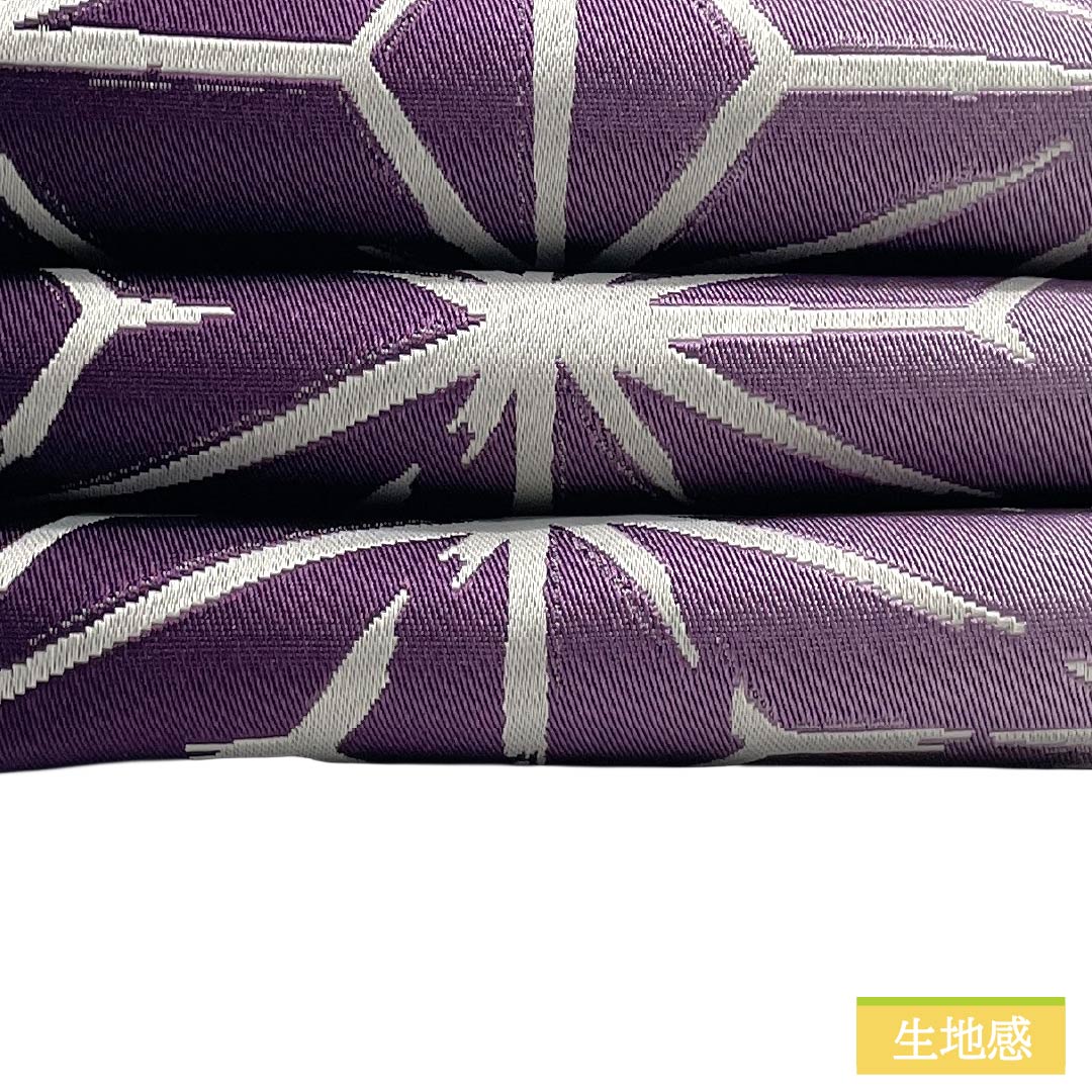 （新品）半幅帯 ポリエステル NEWランク 小紫色（こむらさきいろ） 至極色（しごくいろ） 破れ麻の葉 小桜 リバーシブル 帯丈404cm 紫系 1125006351420