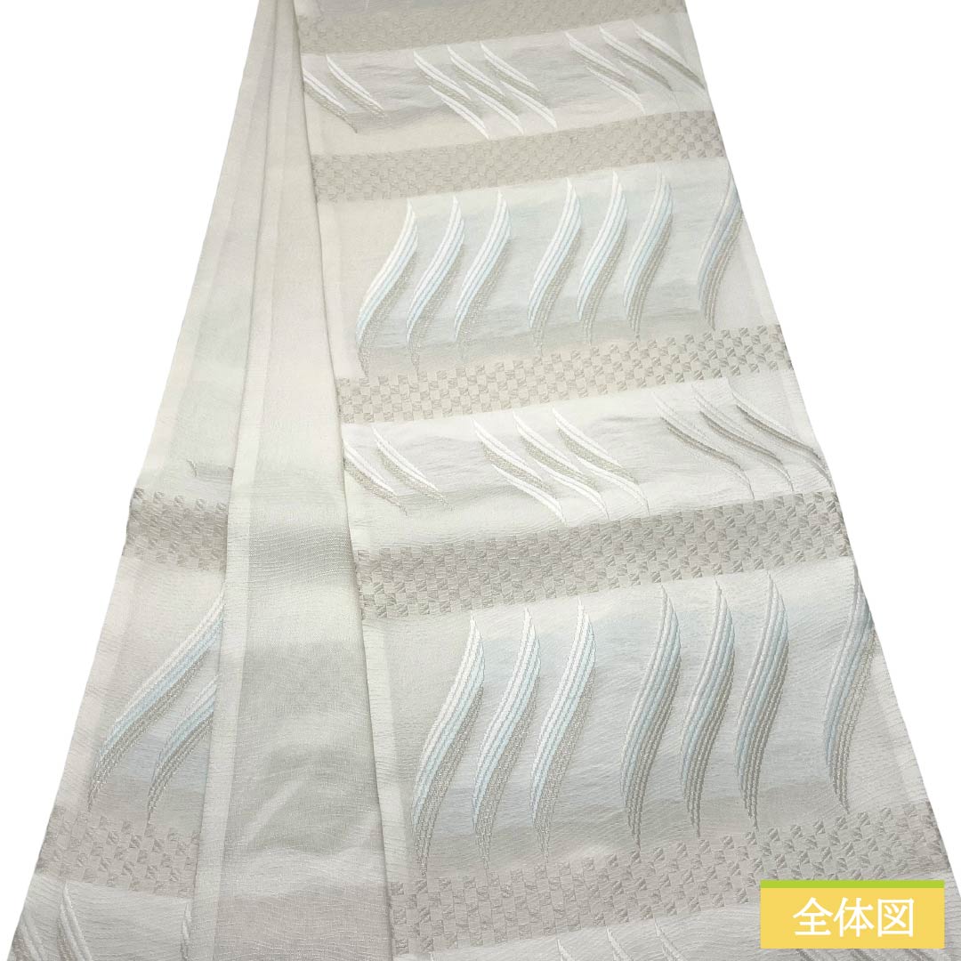 【未仕立】袋帯 正絹 NEWランク ふくい謹製 西陣織 抽象模様 3シーズン 新品未使用品 帯丈451cm 六通 フォーマル 白系 1123018121411