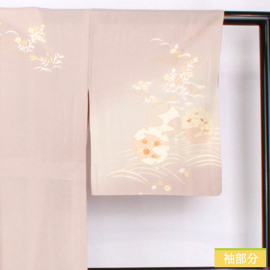 夏物 正絹 訪問着 身丈165cm 裄丈66cm 薄梅鼠色（うすうめねずいろ） 京友禅 金彩 雪輪 絽 Aランク グレー系 1132002033522