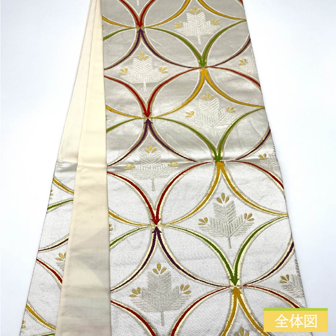 袋帯 正絹 振袖用 留袖用 七宝 帯丈428cm Sランク 六通 フォーマル 銀系 1123013562322