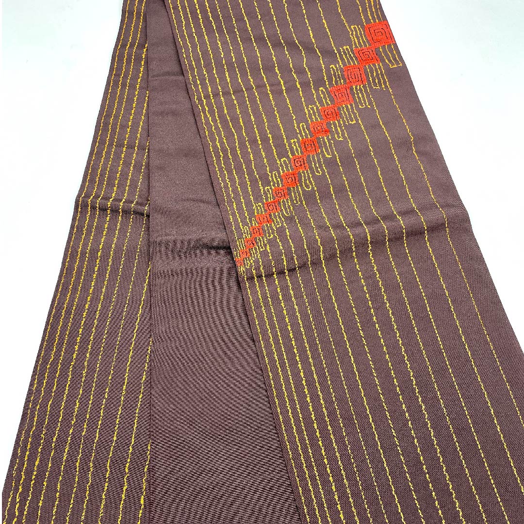 袋帯 阿仙茶色（あせんちゃいろ） 抽象模様 帯丈420cm 正絹 Aランク ポイント柄 カジュアル 茶系 1123005963314