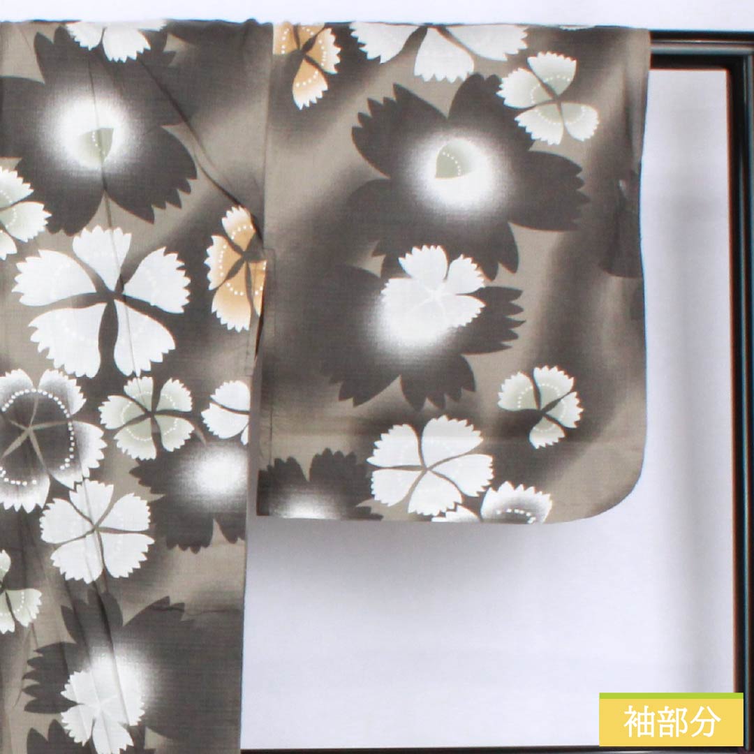 Yukata Cotton Length 161cm Sleeve length 67.5cm S rank Single layer Grayish charcoal gray (keshizuminezumiiro) Autumn cherry blossom 1118005312422