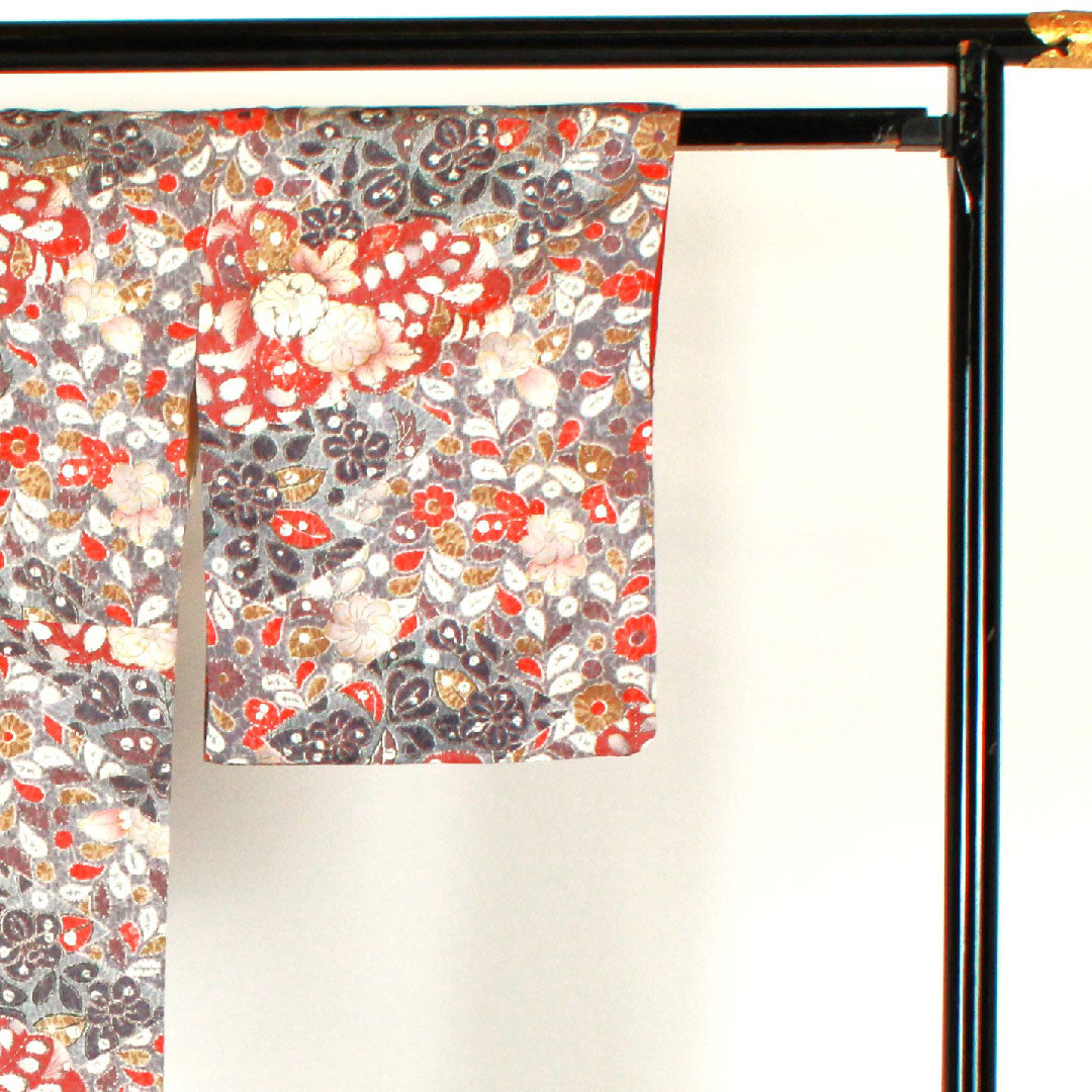 小紋 身丈160cm 裄丈66cm 袷  辻ヶ花 正絹 Sランク グレー系 1115000592322