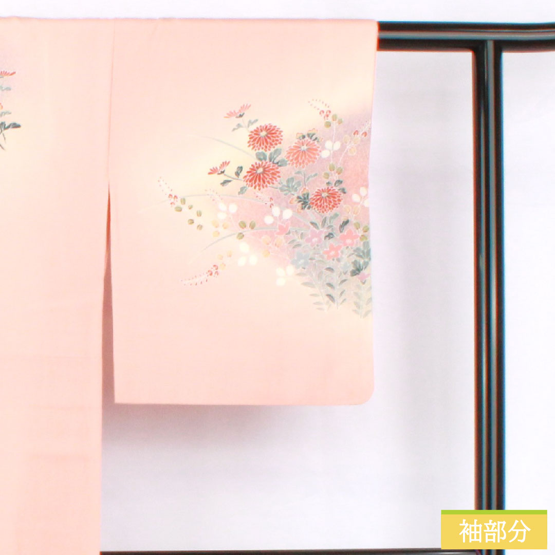 訪問着 正絹 袷 身丈156cm 裄丈61.5cm 東雲色（しののめいろ） 草花模様 Sランク ピンク系 1112005732313