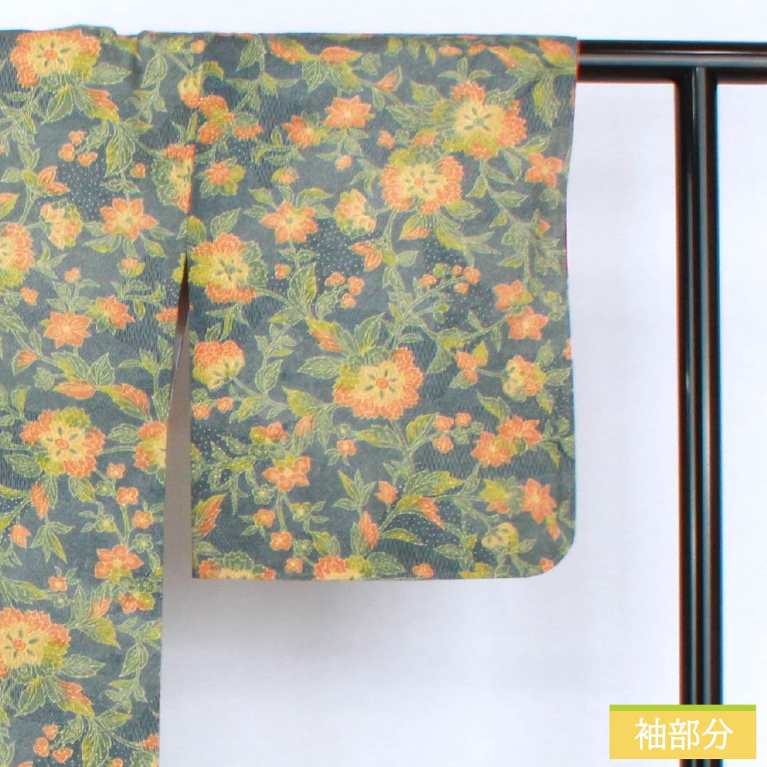 小紋 ポリエステル Sランク 身丈159.5cm 裄丈63.5cm 袷 御召御納戸色（おめしおなんどいろ） 洋花 洗える着物   青系 1115007282317