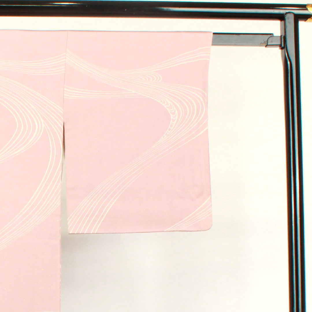 訪問着 袷 身丈157.5cm 裄丈62.5cm 退紅色 流水 草花模様 正絹 Aランク ピンク系 1112002183313