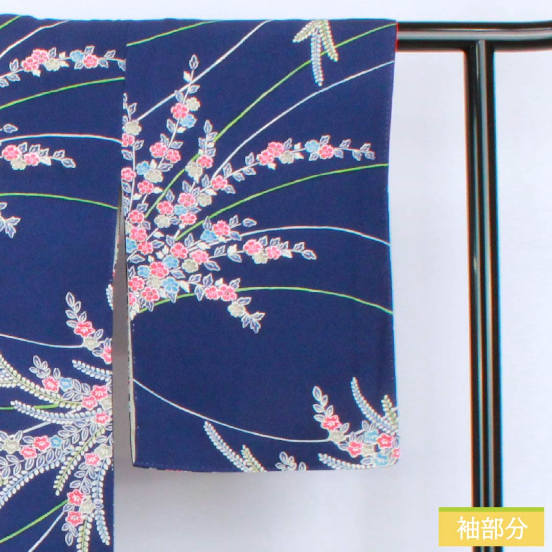 小紋 正絹 Sランク 身丈159.5cm 裄丈63cm 袷 紺色（こんいろ） 型染 草花模様 紺系 1115006842318