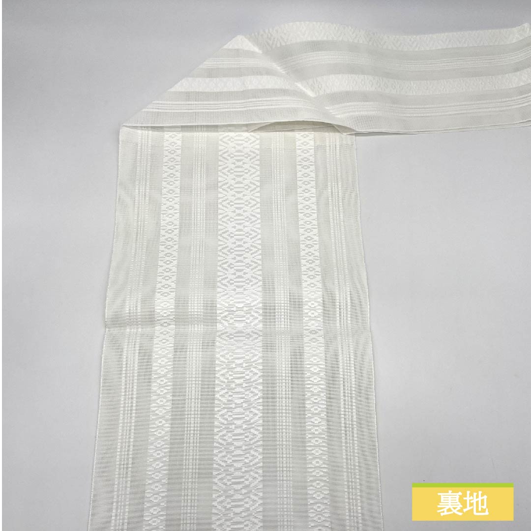 名古屋帯 ポリエステル 献上柄 夏帯 献上柄 帯丈371cm Sランク 全通 セミフォーマル 白系 1124008312311 名古屋仕立て