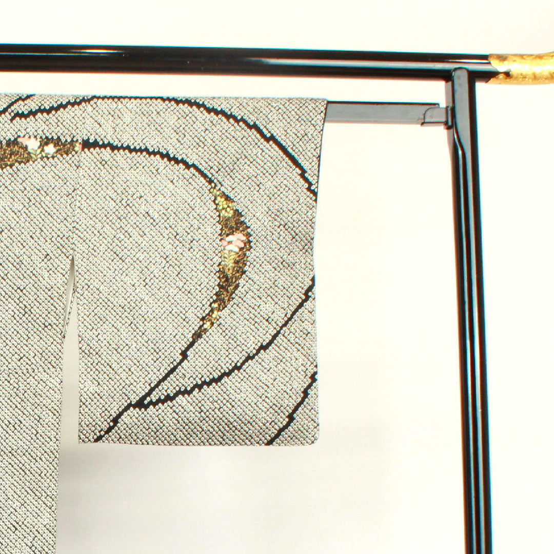 訪問着 袷 身丈160cm 裄丈64cm 総絞り 刺繡 草花模様 正絹 Sランク 黒系 1112002252410