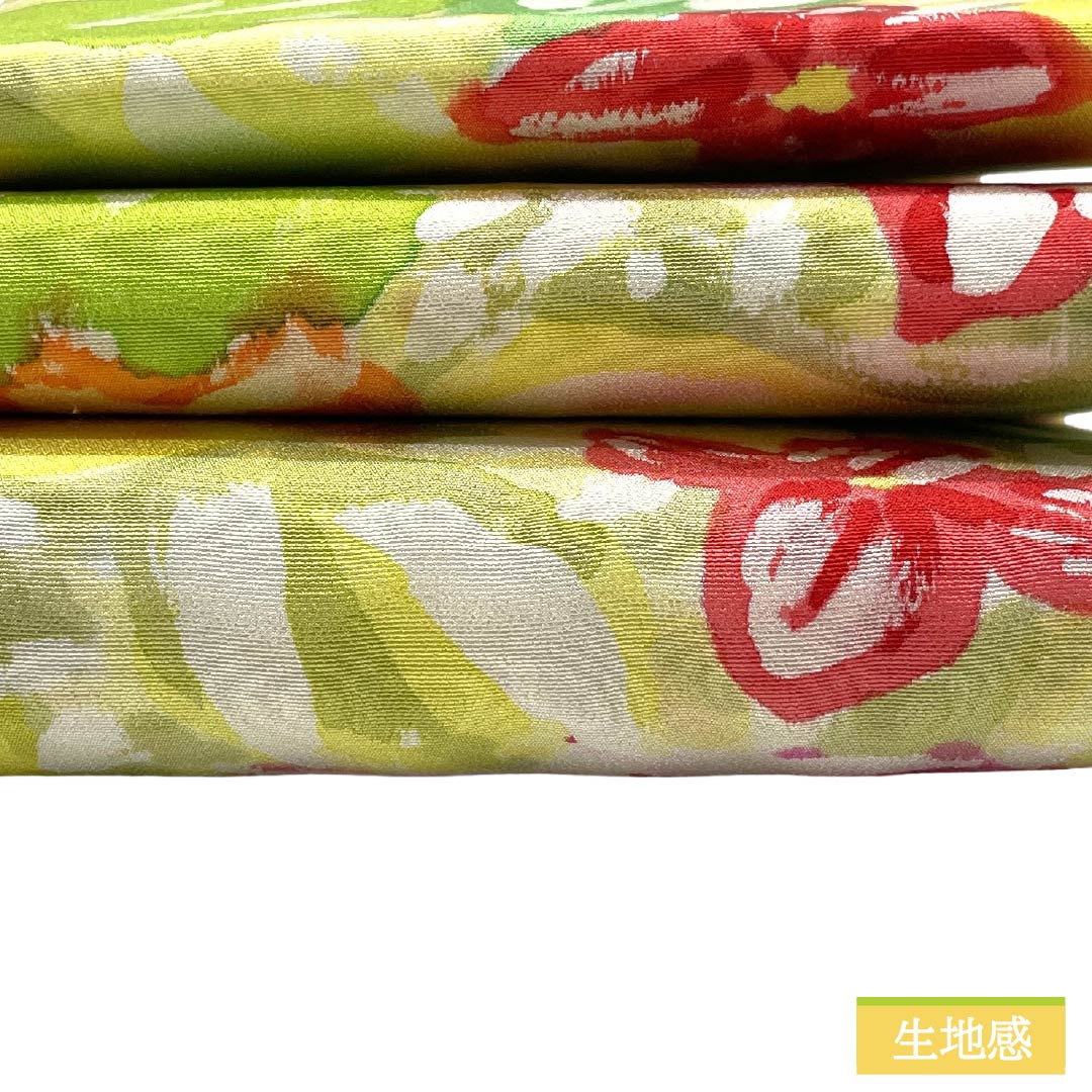 半幅帯 正絹 Ｓランク 中黄色（ちゅうきいろ） 抽象花模様 帯丈300cm 黄系 1125002972323