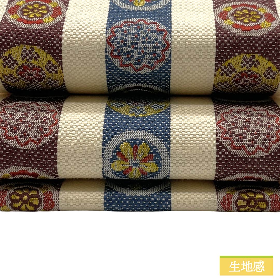 半幅帯 その他 Sランク 鳥の子色（とりのこいろ） 米沢織 縞 抽象花柄 リバーシブル 帯丈349cm クリーム系 1125006432315