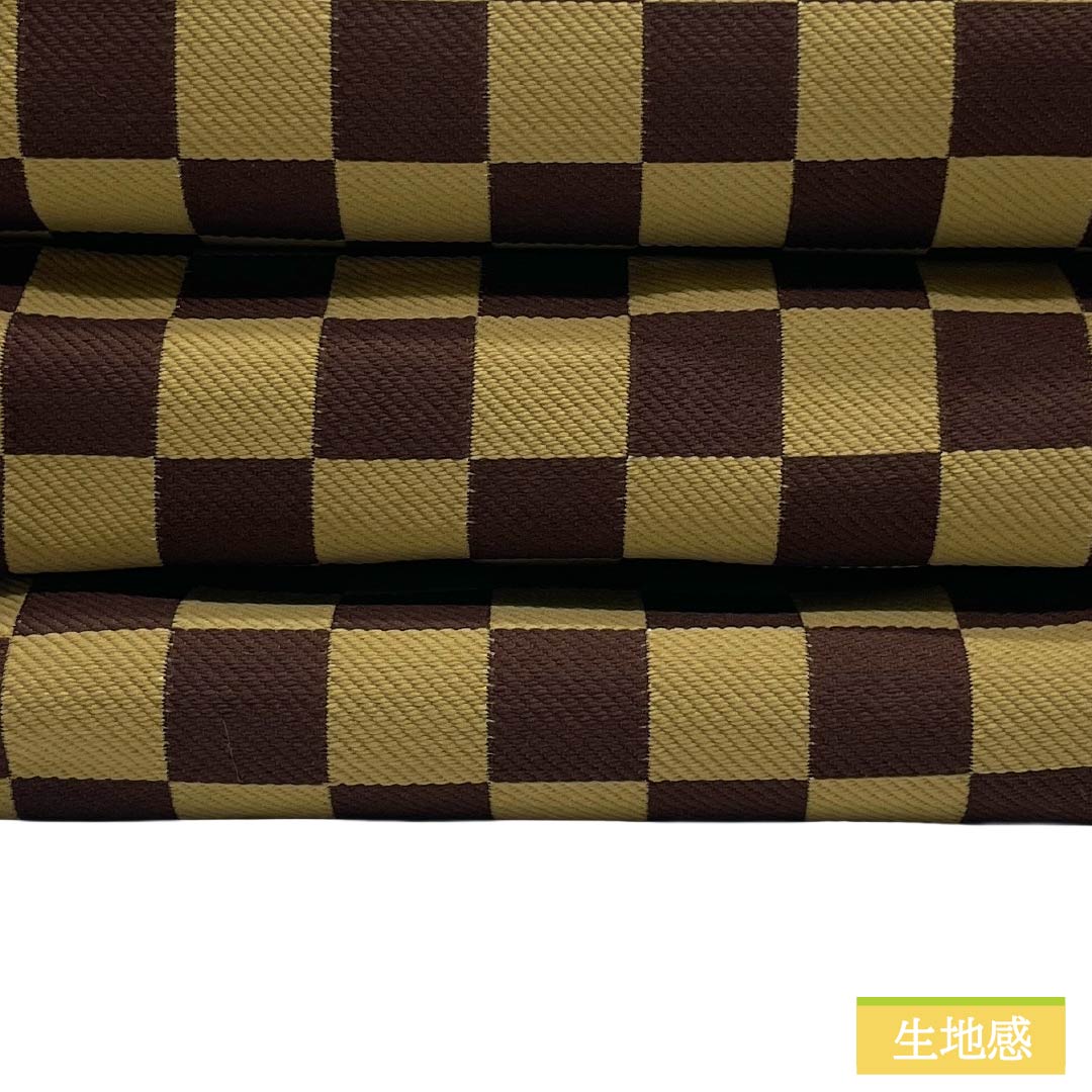 半幅帯 ポリエステル Sランク 憲法茶色（けんぽうちゃいろ） 唐金色（からかねいろ） 市松 波 抽象花模様 リバーシブル 帯丈403cm 茶系 1125005572414