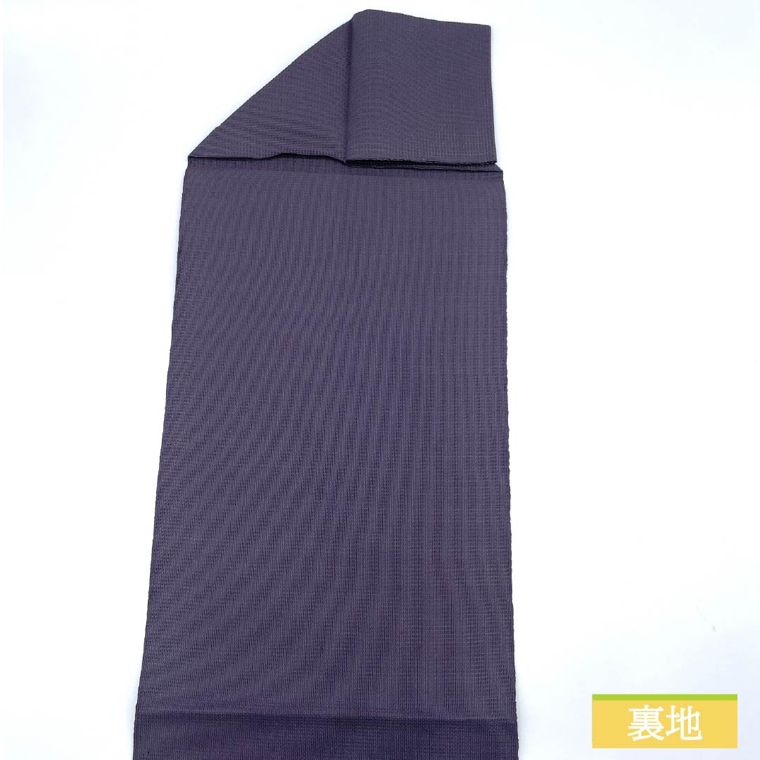 名古屋帯 深滅紫色（ふかきけしむらさきいろ） 綴れ織 井筒屋瀬平 爪搔き綴れ 帯丈377cm 正絹 Sランク ポイント柄 カジュアル 紫系 1124007022320 松葉仕立て