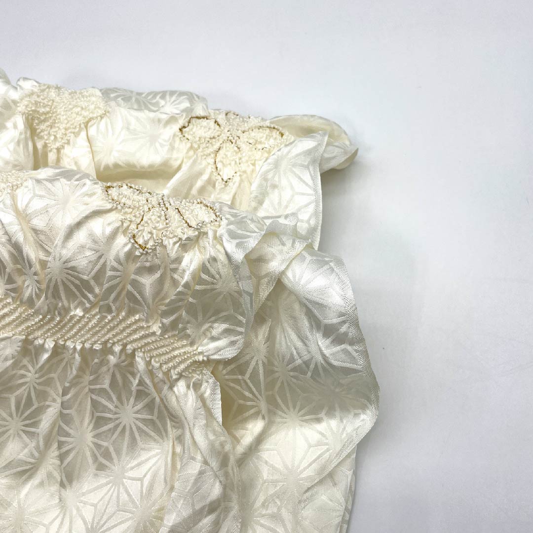 （新古品） 帯締め・帯揚げセット 正絹 Aランク 乳白色（にゅうはくしょく） 麻の葉 絞り 手組紐 長さ約159cm 幅約1cm フォーマル 白系 1141000223311