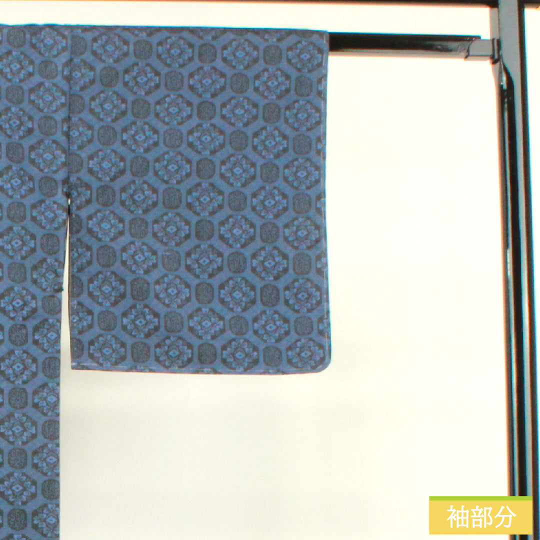 村山大島 正絹 身丈153cm 裄丈63cm  抽象模様 しつけ糸付き 未使用品 Sランク 袷 紺系 1116003162218