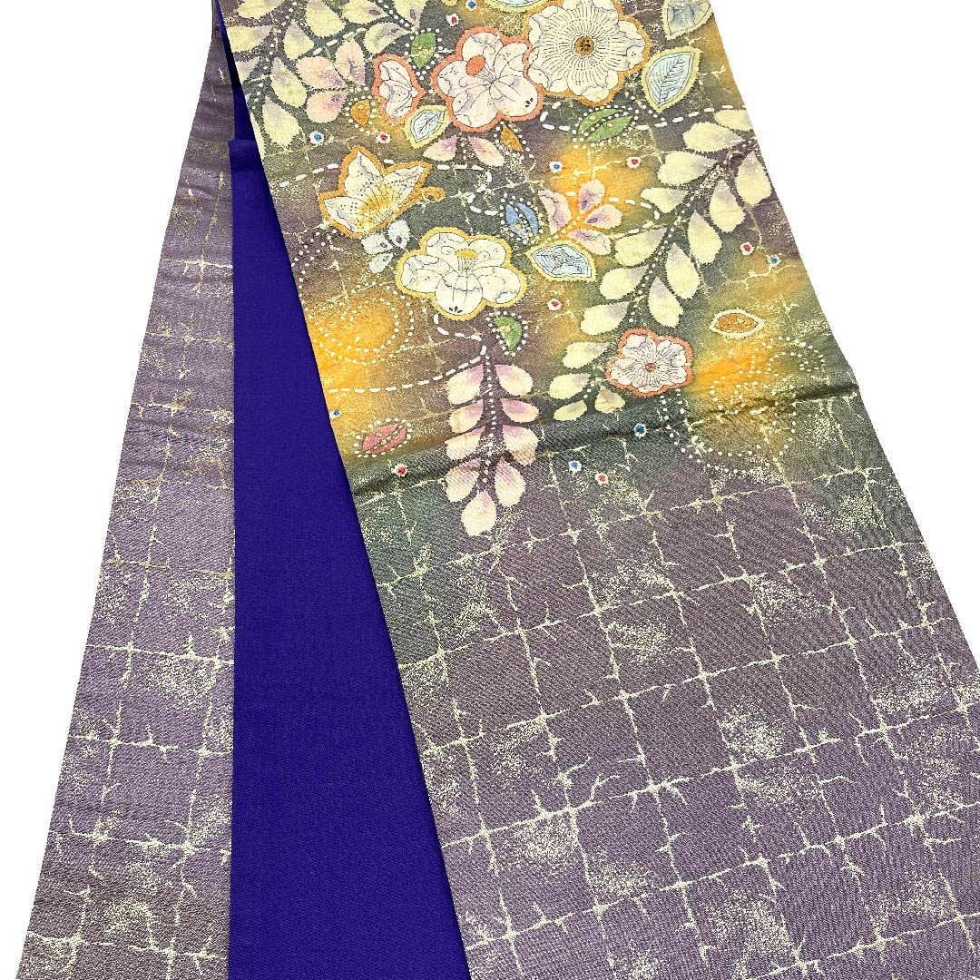 袋帯 藍色鳩羽色（あいいろはとばいろ） 辻ヶ花 ふくれ織 帯丈448cm 正絹 Aランク ポイント柄 フォーマル 紫系 1123005763320