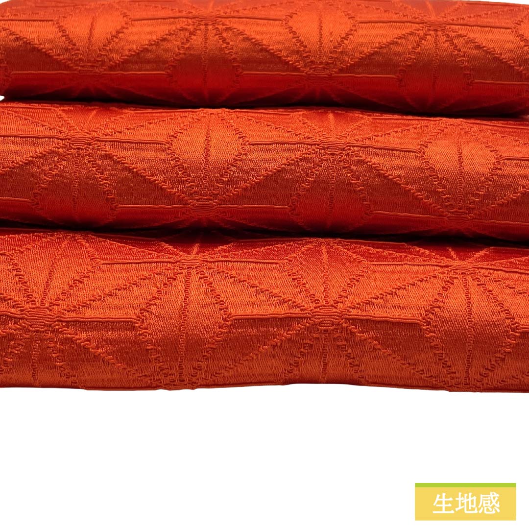【未仕立】半幅帯 ポリエステル Sランク 京緋色（きょうひいろ） 古典柄 麻の葉 立涌模様 リバーシブル 帯丈367cm 朱系 1125003122316