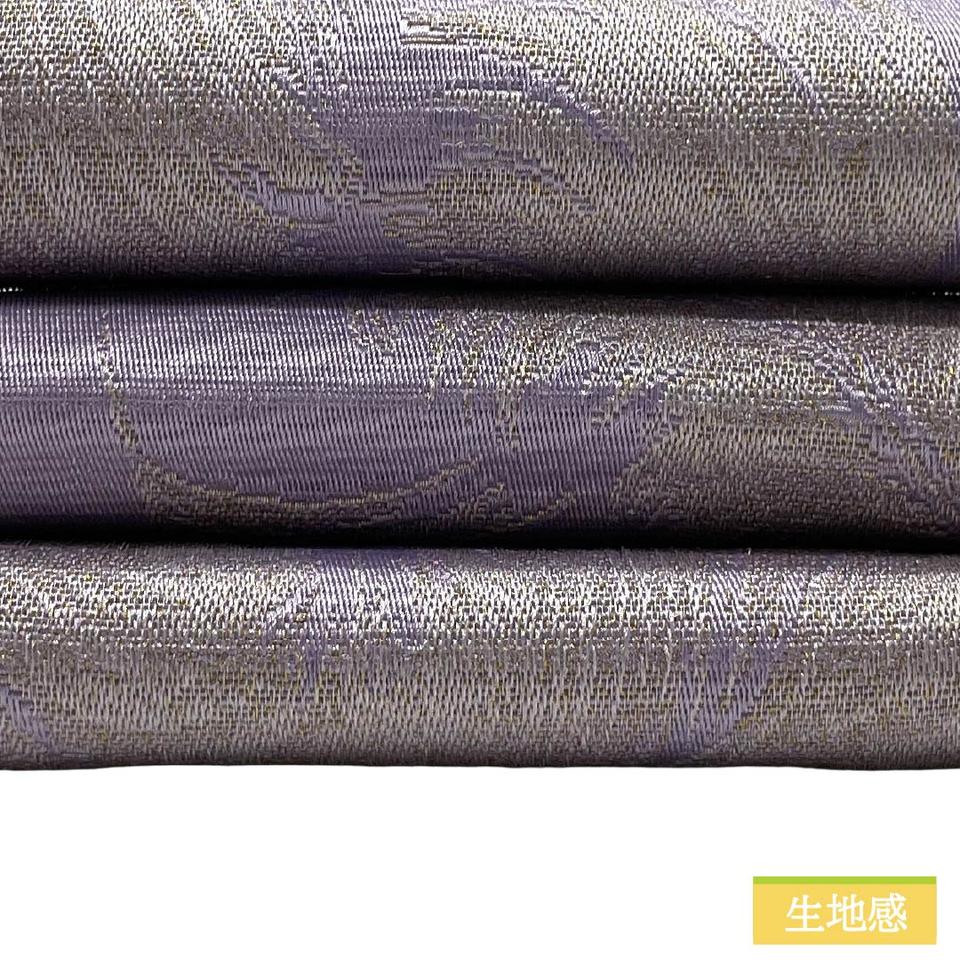 半幅帯 ポリエステル Sランク 淡紫色（たんししょく） 蒼白色（そうはくしょく） リバーシブル 葉っぱ模様 ぶどう唐草 帯丈440cm 紫系 1125005092420