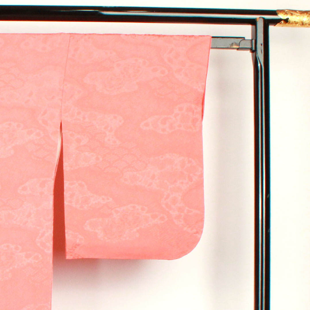 色無地 中紅色 辻ヶ花 剣片喰  身丈155.5cm 裄丈64.5cm 袷  正絹 Sランク 朱系 1114000492316