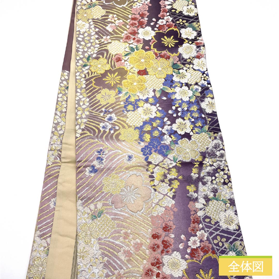 袋帯 正絹 振袖用 花おぼろ 桜 帯丈446cm Sランク 六通 フォーマル グラデーション系 1123013452399