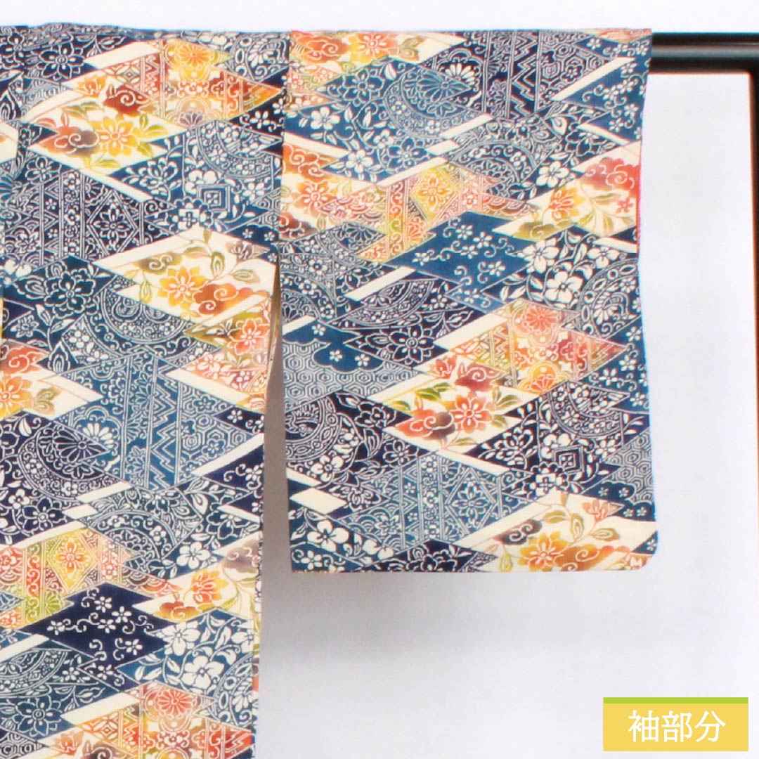 Komon (small pattern) kimono, pure silk, length 165cm, sleeve length 63cm, lined, navy blue (kon-iro) and Berlin blue (berensu-iro), stencil dyeing, Shosoin pattern, A rank, blue, 1115006203517