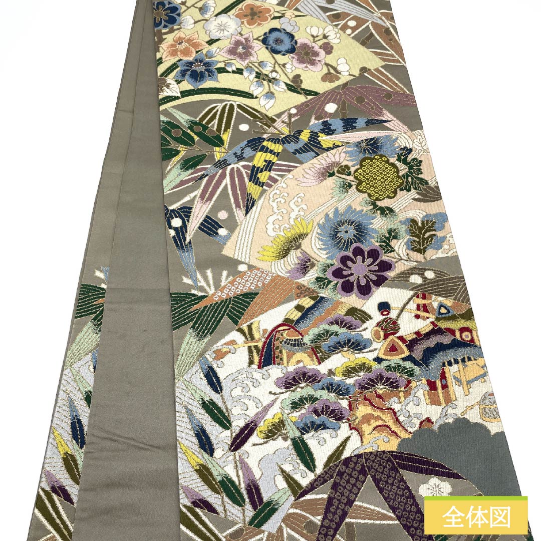 袋帯 正絹 消炭鼠色（けしずみねずみいろ） 留袖用 振袖用 白綾苑大庭 松竹梅 帯丈444cm Aランク 六通 フォーマル グレー系 1123013623322