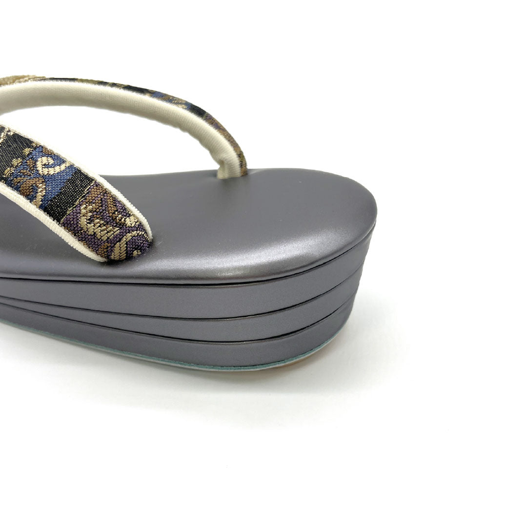 （新古品）草履 皮革 NEWランク セミフォーマル フリーサイズ 天鵞絨 鼻緒キーパー付き 長さ24cm Lサイズ 茶系 1122001351414