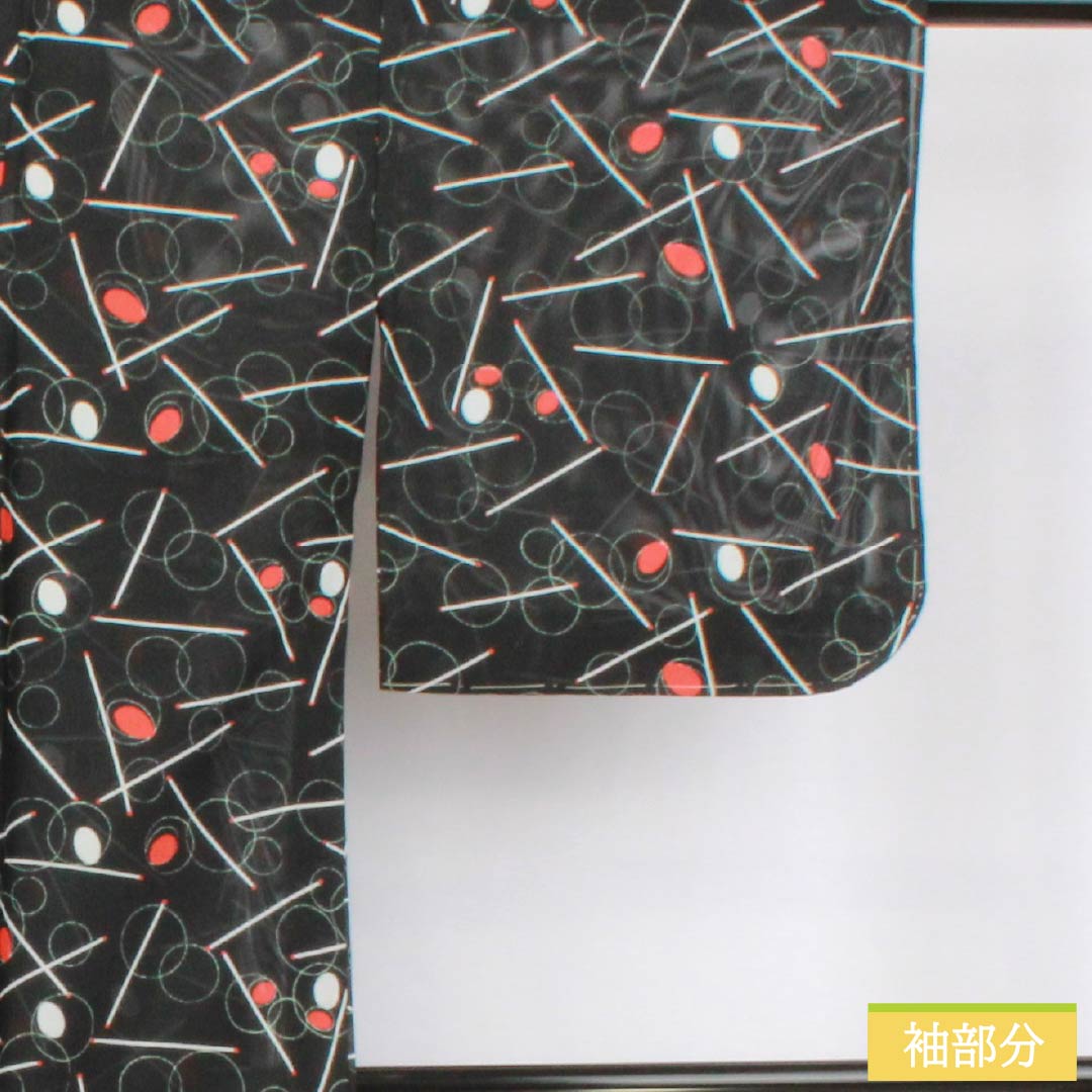 夏物 ポリエステル 小紋 身丈162cm 裄丈64cm シャボン玉 洗える着物 絽 Sランク 黒系 1132002592410