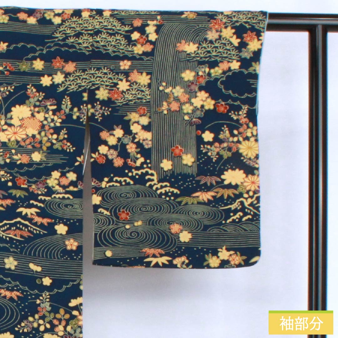 リサイクル着物】訪問着 正絹 Aランク 袷 身丈160cm 裄丈64.5cm 紺色