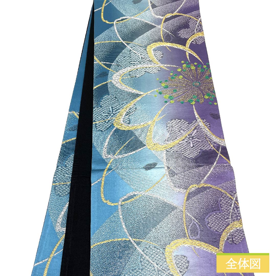 袋帯 正絹 花浅葱色（はなあさぎいろ） 桜 帯丈448cm Sランク 六通 フォーマル グラデーション系 1123011502399