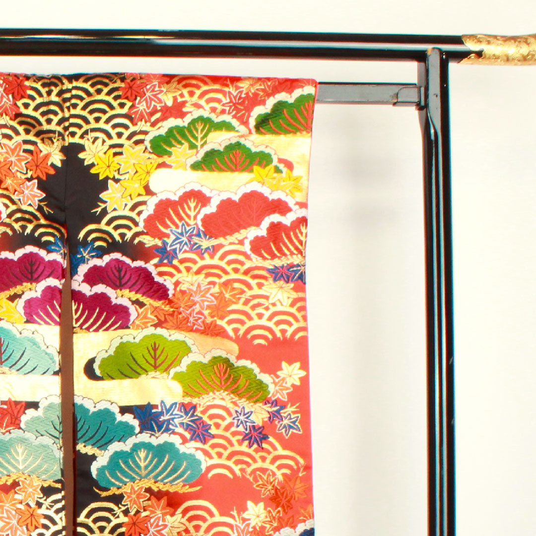 色打掛 身丈190cm  唐織 松 青海波 正絹 Sランク 袷 赤系 1110000222912