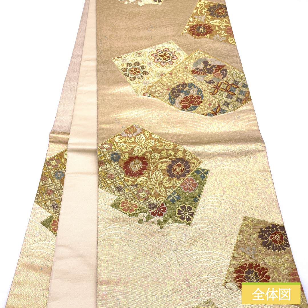 袋帯 正絹 乙女色（おとめいろ） 留袖用 扇面 七宝 宝相華 帯丈442cm Sランク 六通 フォーマル ピンク系 1123013372313