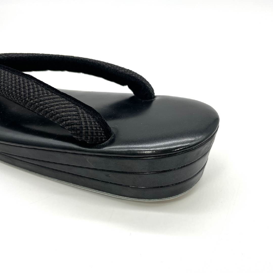 (Like New) Casual Zori Sandals, Synthetic Leather, Goshima Cord, Genuine Lacquer, Length 23.5cm, Size M, Black, 1122001381310