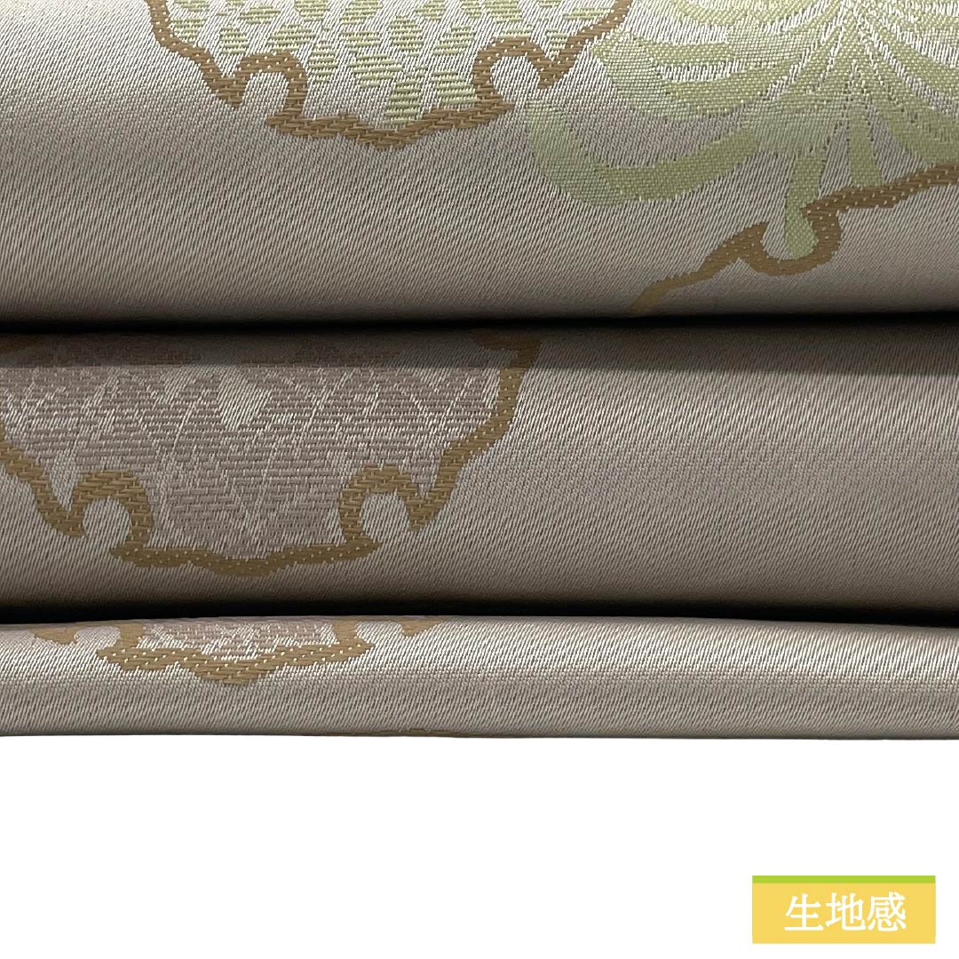 半幅帯 ポリエステル Sランク 灰白色（かいはくしょく） 糞色（ばばいろ） 雪輪 糸菊 花 小桜 帯丈398cm グレー系 1125005562322