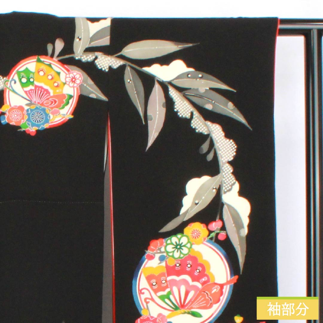 高級　京紅型　有名作家　黒　振袖フルセット　伝統工芸　丈164 裄67 リサイクル着物】振袖 正絹 Sランク 身丈163.5cm 裄丈66cm 袷 黒色 京