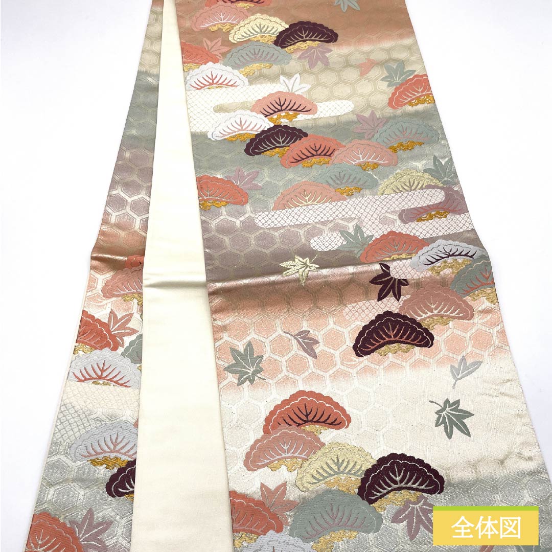 リサイクル着物】袋帯 正絹 留袖用 亀甲 松 紅葉 帯丈426cm A