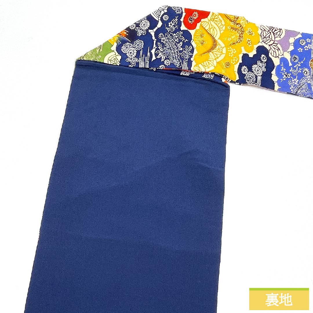 名古屋帯 鉄葡萄色 京紅型 古典柄 花 植物様 帯丈375cm 正絹 Sランク 六通 カジュアル 青系 1124005312317  名古屋仕立て